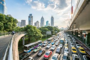 cars on the road in Shanghai, China