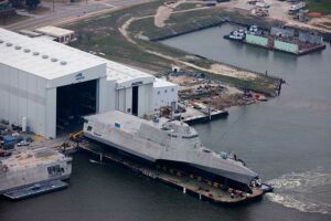 Launch of USS Gabrielle Giffords LCS 10 in February 2015 wikipedia public domain
