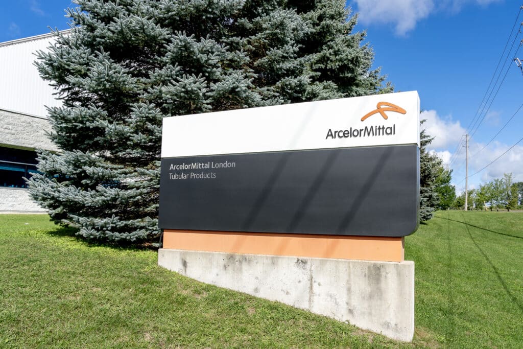 London, Ontario, Canada - August 30, 2020:  ArcelorMittal sign i