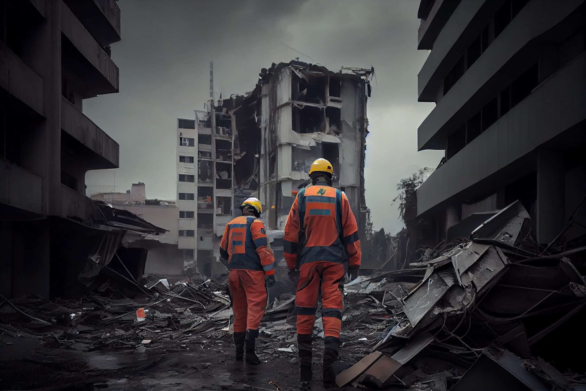 rescuers-in-uniform-and-helmets-dismantle-the-rubble-of-houses-a