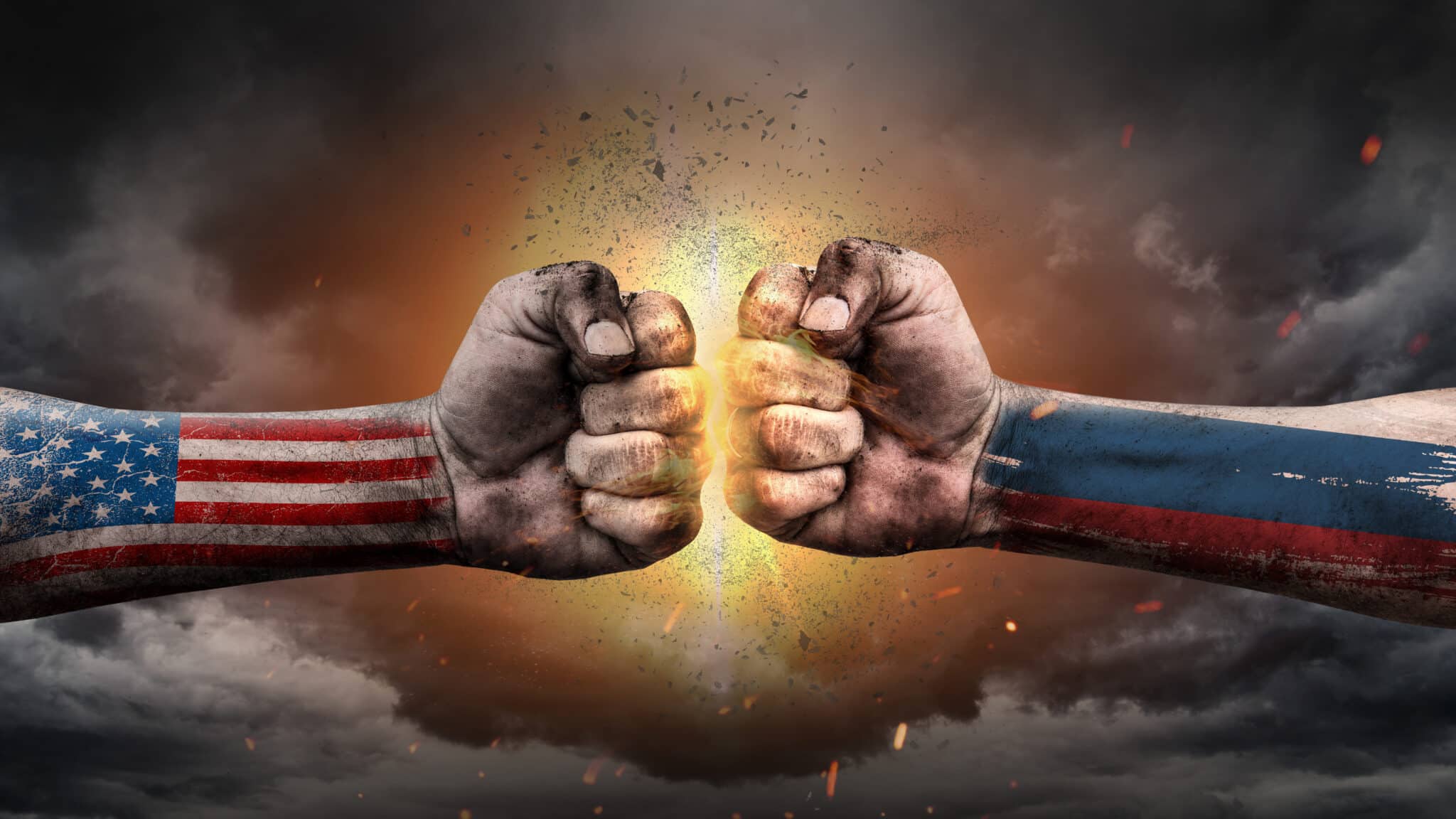 usa-vs-russia-fists-with-flags-battle-of-two-countries-on-sky