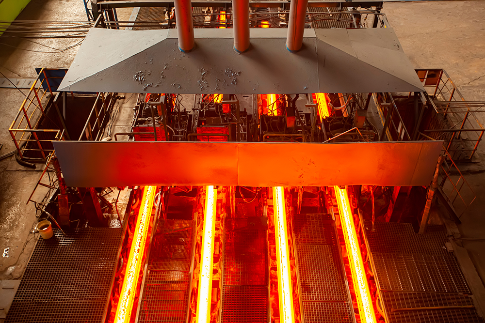 Steel billets being cast