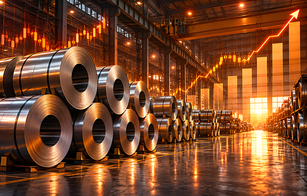 Metal prices image, hot-rolled coil with graph bar visuals